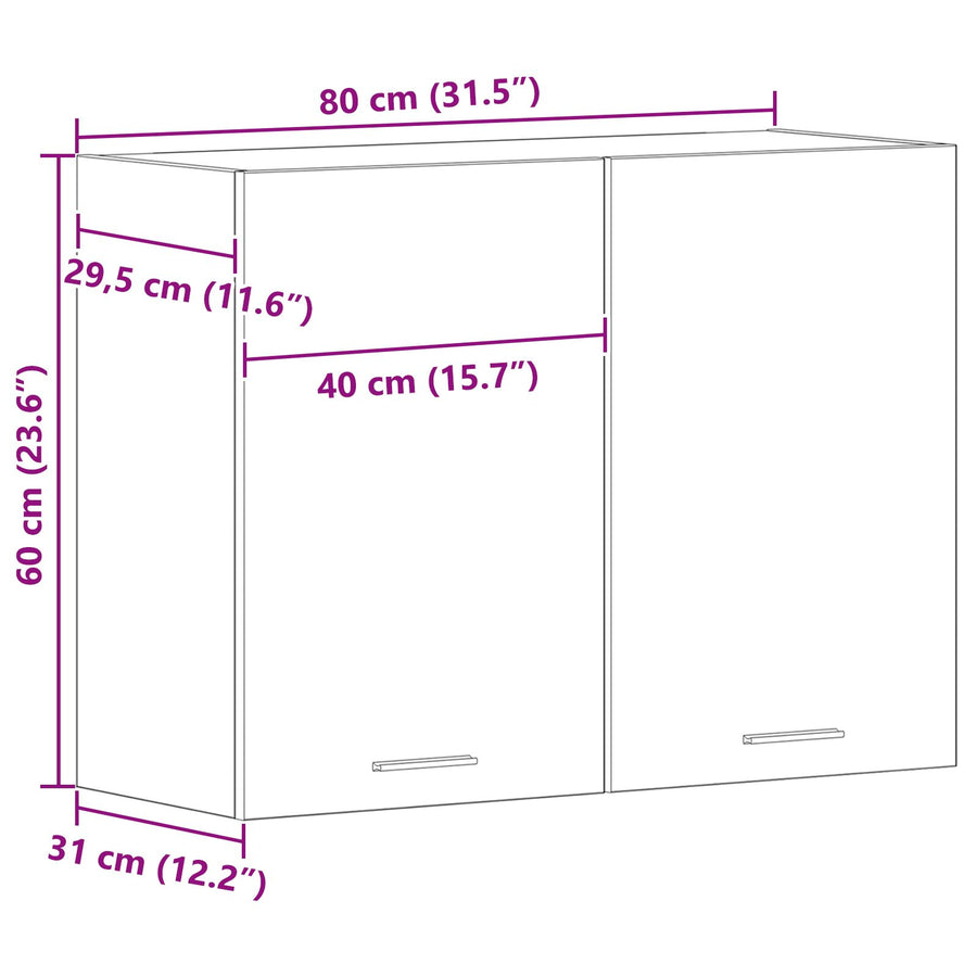 Zwarte Eiken Hangkast - 80X31X60 Cm - Gemaakt Van Bewerkt Hout