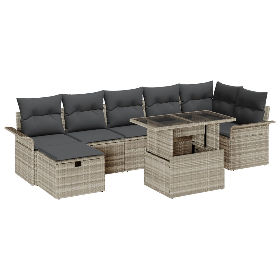 8 Delige Tuin Sofa Set Met Kussens Lichtgrijze Poly Rattan