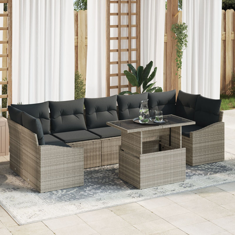 8-Delige Tuinbankset Met Kussens Lichtgrijs Poly Rattan