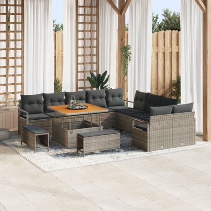 13-Delige Tuinbank Set Met Kussens Grijs Poly Rattan Acacia, 2-Zits Tuinbank Met Opslag & Kussens Grijs Poly Rattan, 3-Delige Tuin Eetset Met Kussens Grijs Poly Rattan Acacia Wit