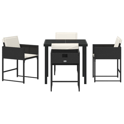 5-Delige Tuin Eetset Met Kussens Zwart Poly Rattan