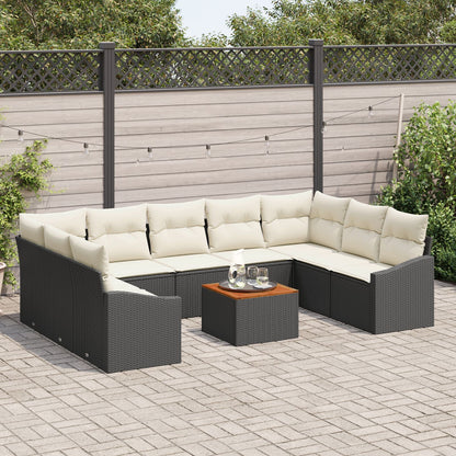 10-Delige Tuin Sofa Set Met Kussens Zwart Poly Rattan Acacia