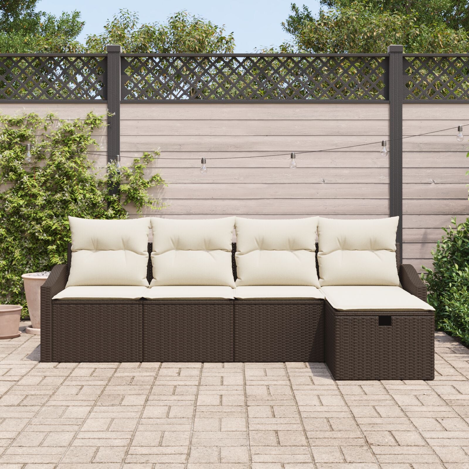 5-Delige Tuinsofa Set Met Kussens Bruin Poly Rattan Wit
