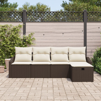 5-Delige Tuinsofa Set Met Kussens Bruin Poly Rattan Wit