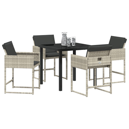5-Delige Tuin Dineerset Met Kussens In Lichtgrijs Poly Rattan