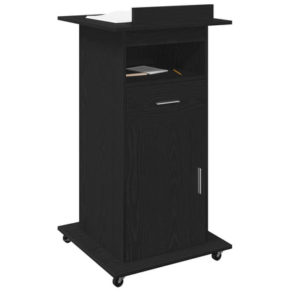 Lectern Podium Met Wielen Zwart Eiken Hout