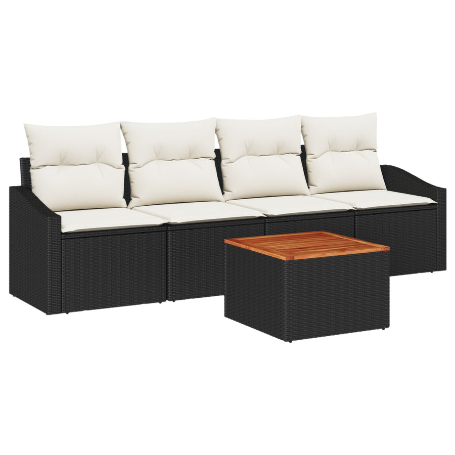 5-Delige Tuinbank Set Met Kussens Zwart Poly Rattan Acacia