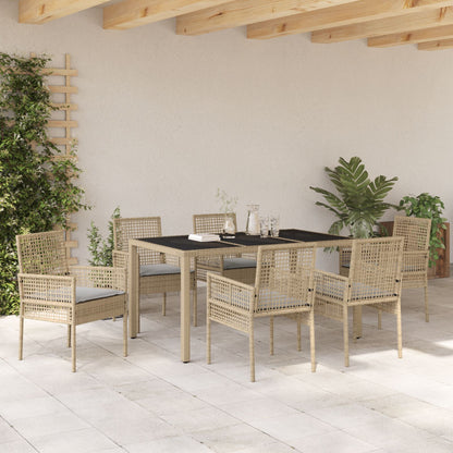 7-Delig Tuin Eettafelset Met Kussens Beige Poly Rattan