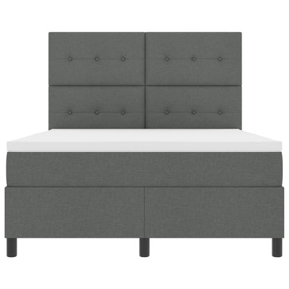 Boxspring Bed Met Matras Stof Donkergrijs 140 x 190 cm Knop afgewerkt