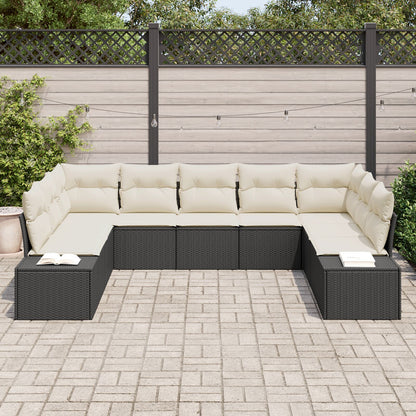 9 Persoons Tuin Sofa Set Met Kussens Poly Rattan Zwart en crème zonder tafel