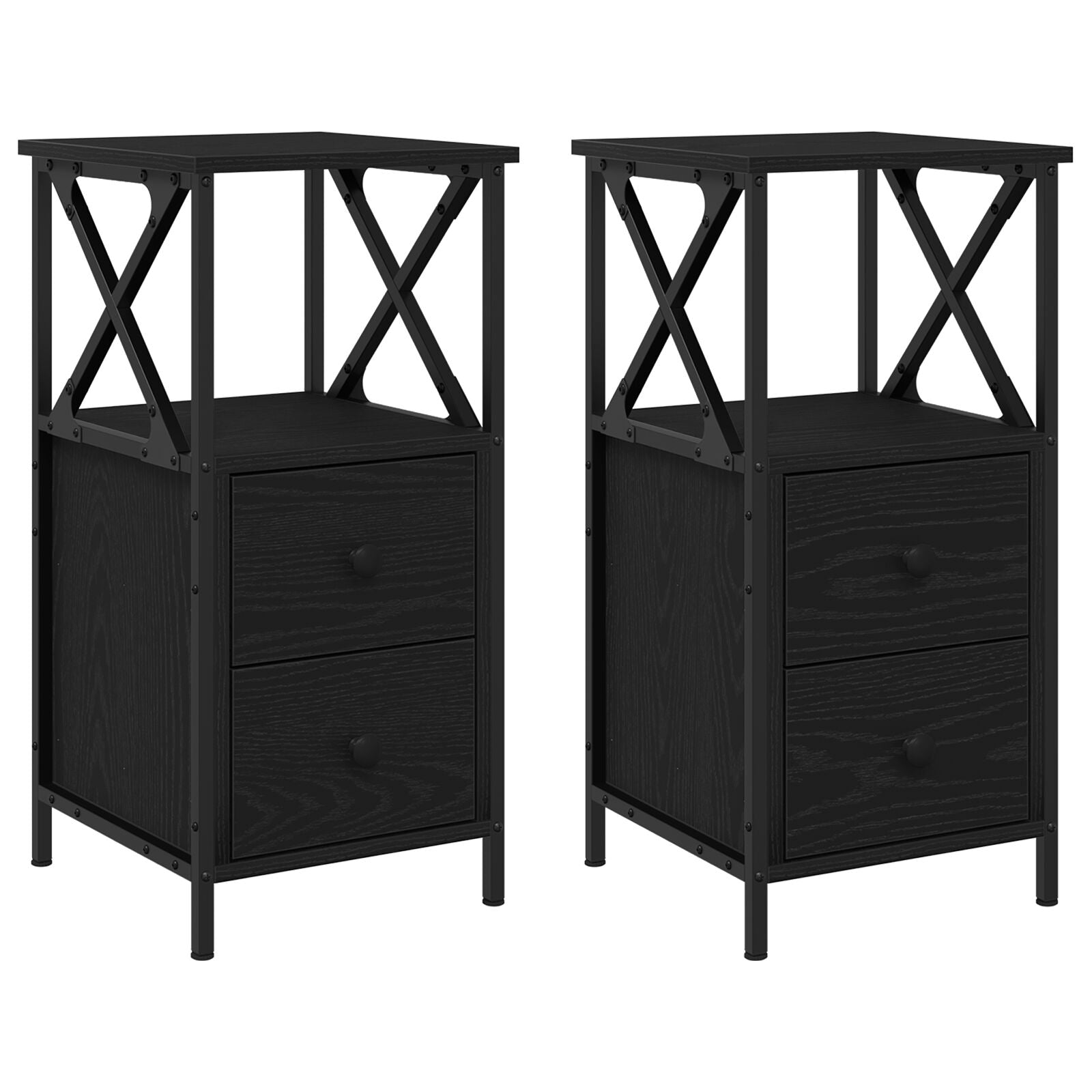 Nachtkastjes 2 Stuks Zwart Eiken 34X35,5X70 Cm Bewerkt Hout