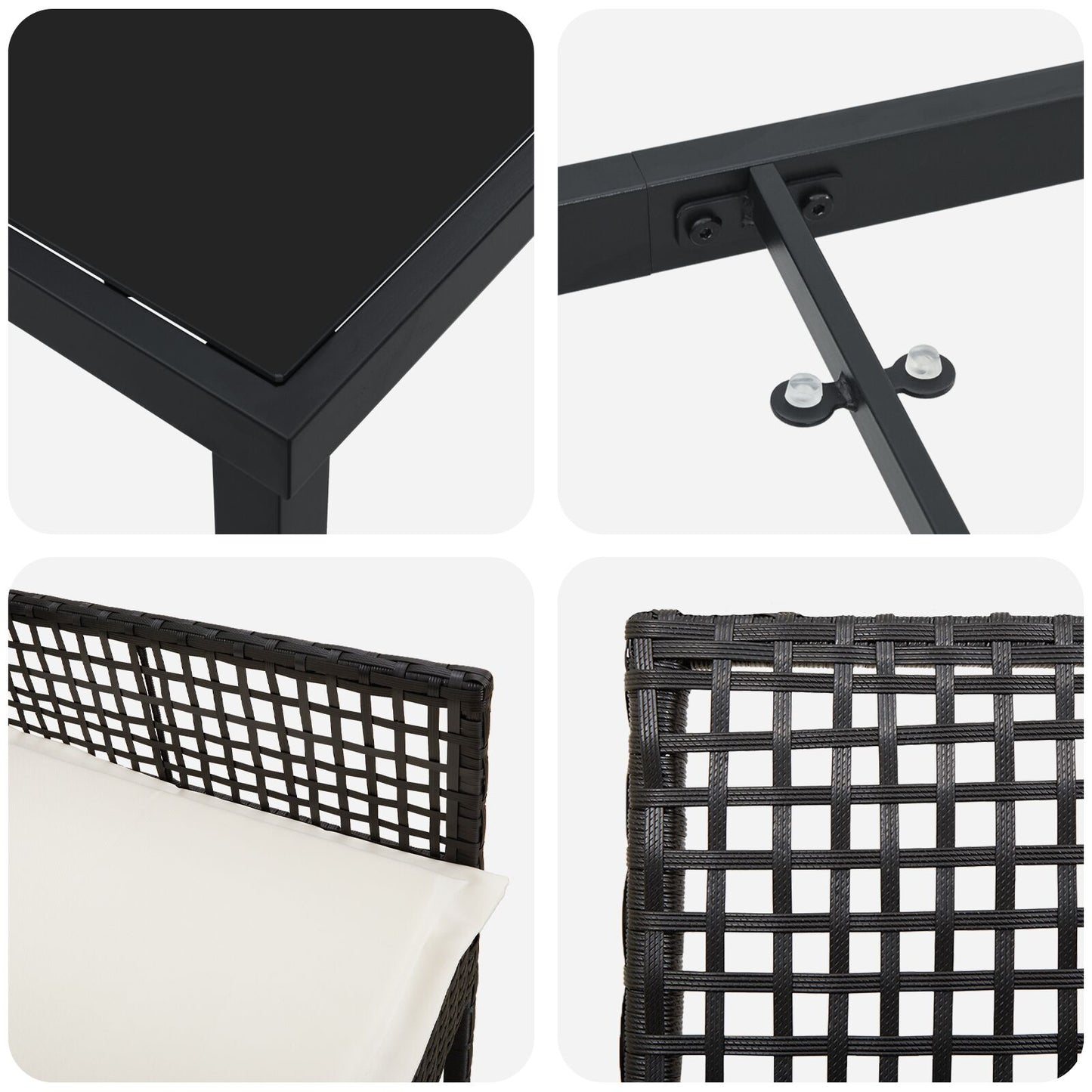 5 Delige Tuin Eetset Met Kussens Zwart Poly Rattan