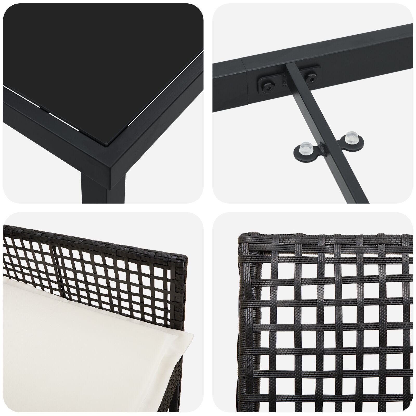 5 Delige Tuin Eetset Met Kussens Zwart Poly Rattan