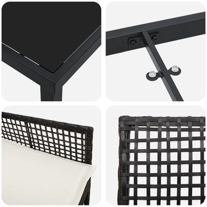 5 Delige Tuin Eetset Met Kussens Zwart Poly Rattan