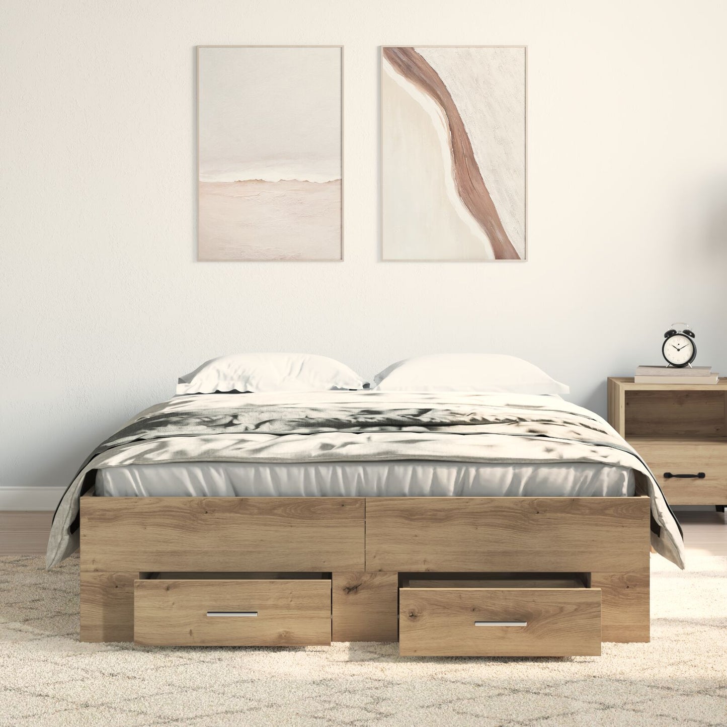 Bedframe Met Lades Artisan Eiken 120X200 Cm Bewerkt Hout Ambachtelijk Eiken