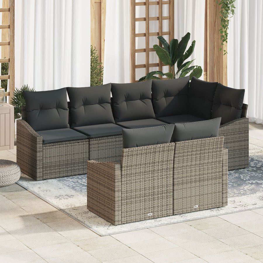 7-Delige Tuin Eetset Met Kussens Grijs Poly Rattan