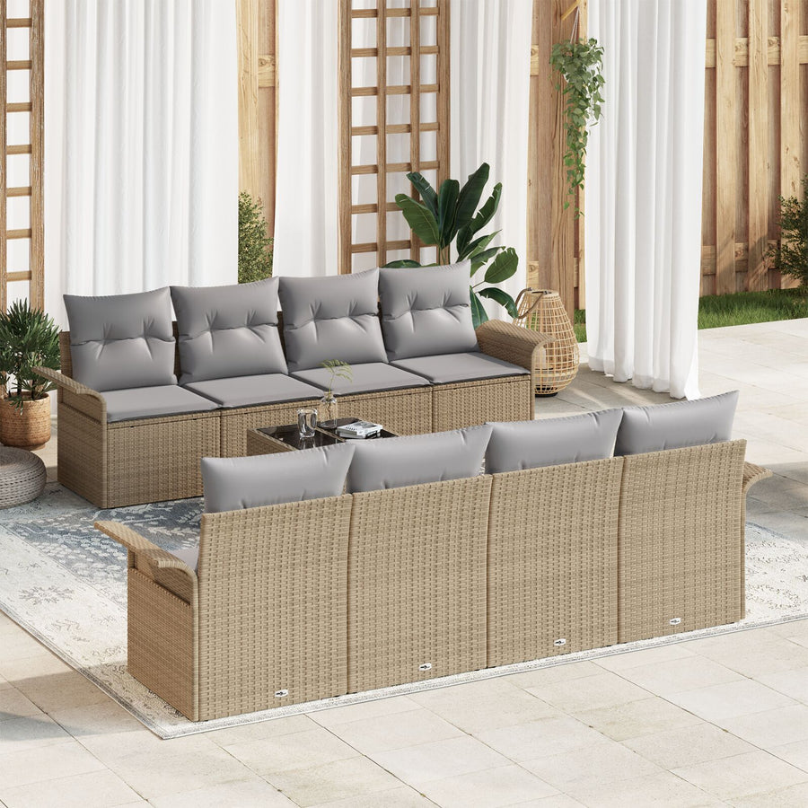 9 Delige Tuin Sofa Set Met Kussens Beige Poly Rattan