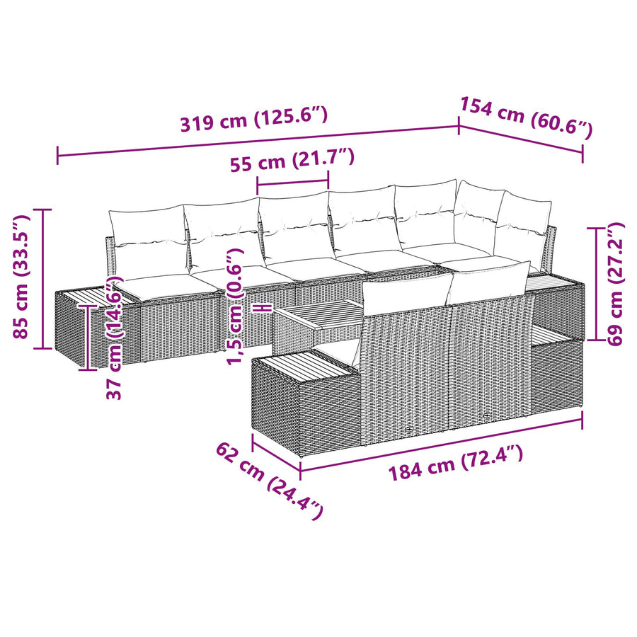 9-Delige Tuin Sofa Set Met Kussens Beige Poly Rattan Acacia