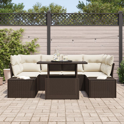 7-Delige Tuin Sofaset Met Kussens Bruin Poly Rattan