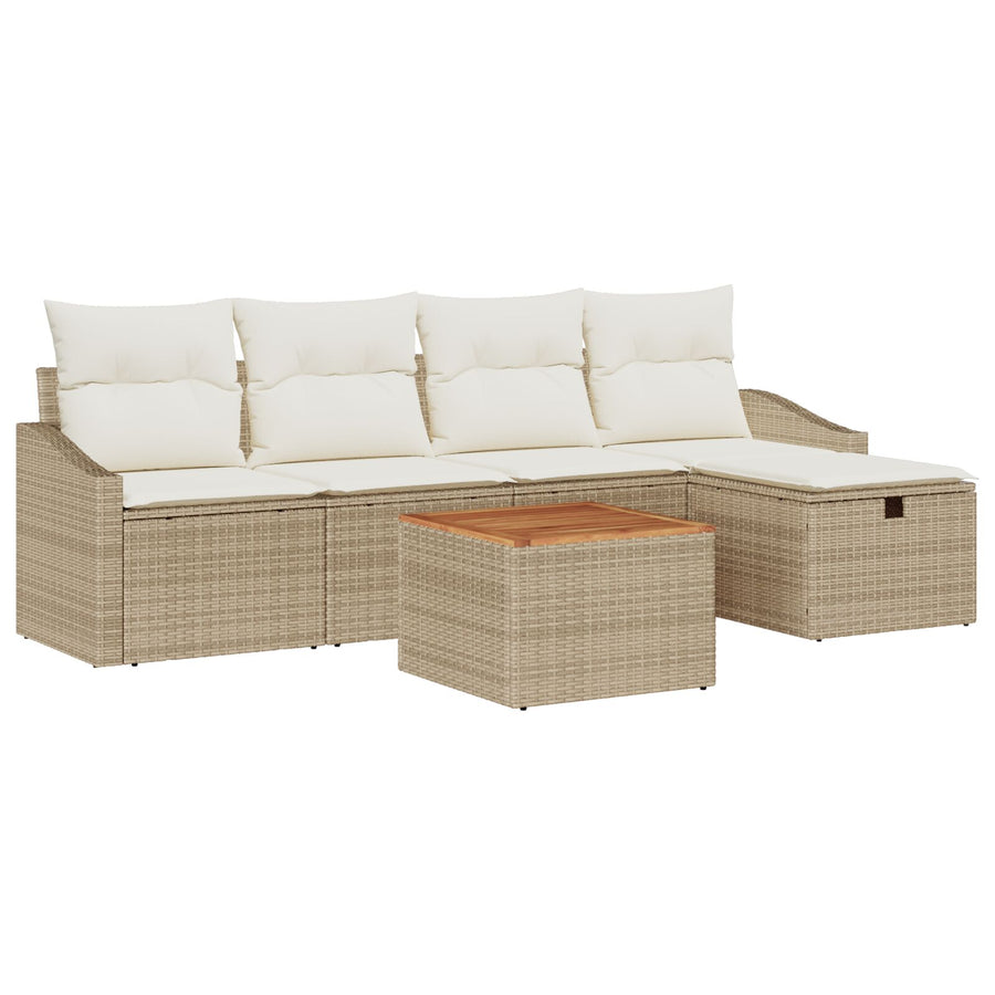 6-Delige Tuin Sofa Set Met Kussens Beige Poly Riet