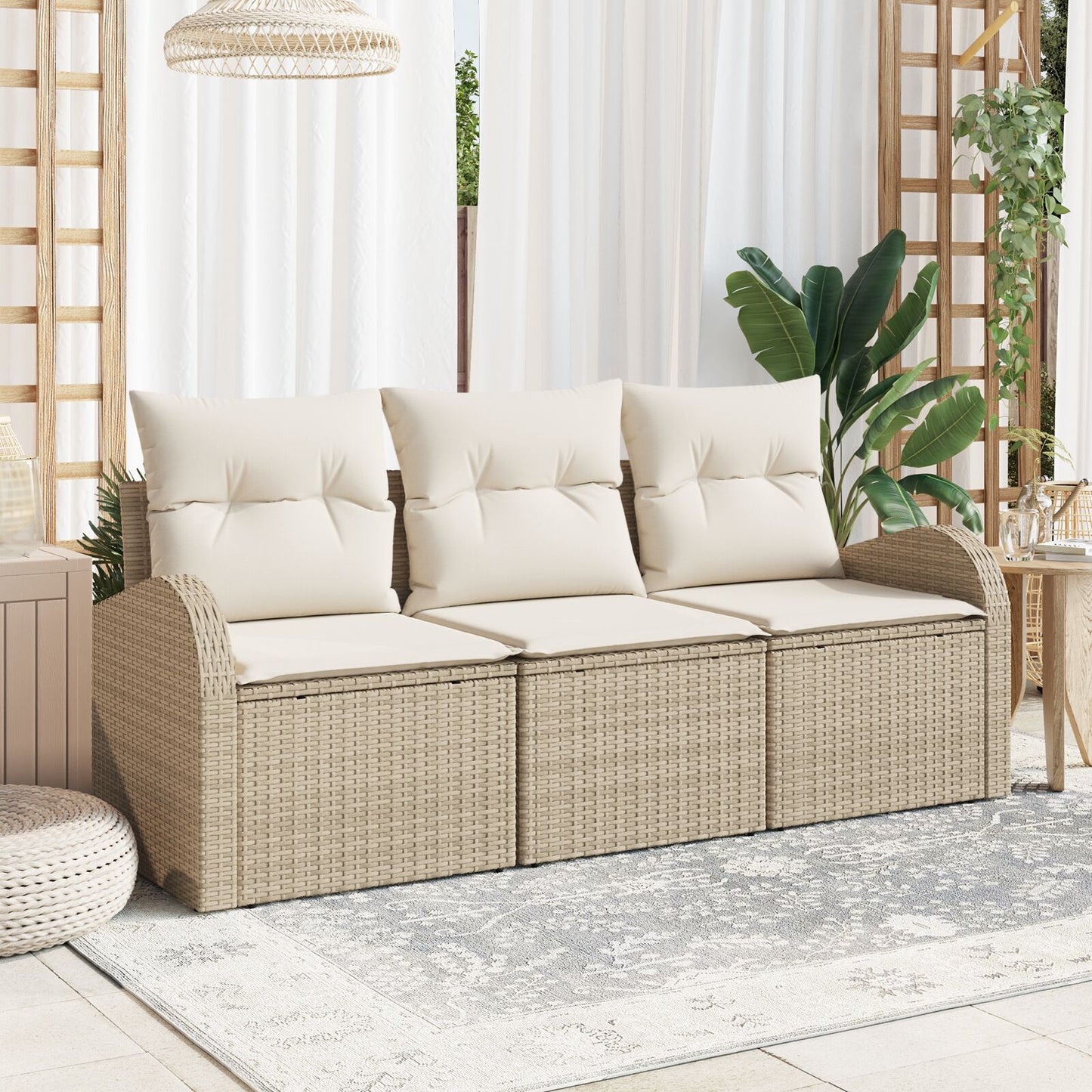 3-Delige Tuin Sofa Set Met Kussens Beige Poly Rattan