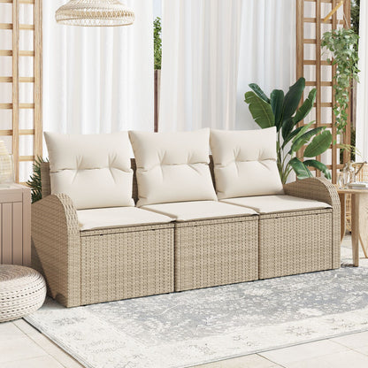 3-Delige Tuin Sofa Set Met Kussens Beige Poly Rattan