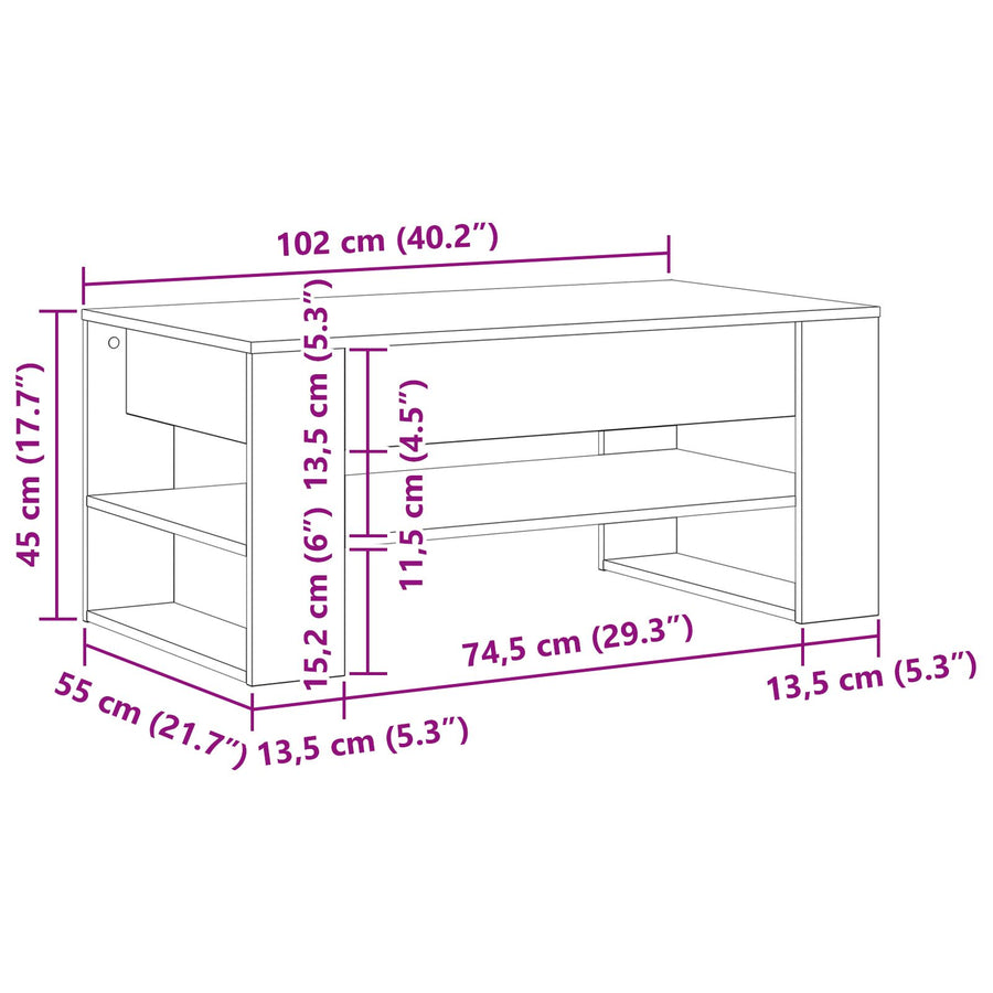 Salontafel Oude Hout 102X55X45 Cm Gelaagd Hout