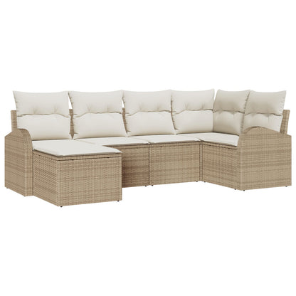 6-Delige Tuin Sofa Set Met Kussens Beige Poly Riet