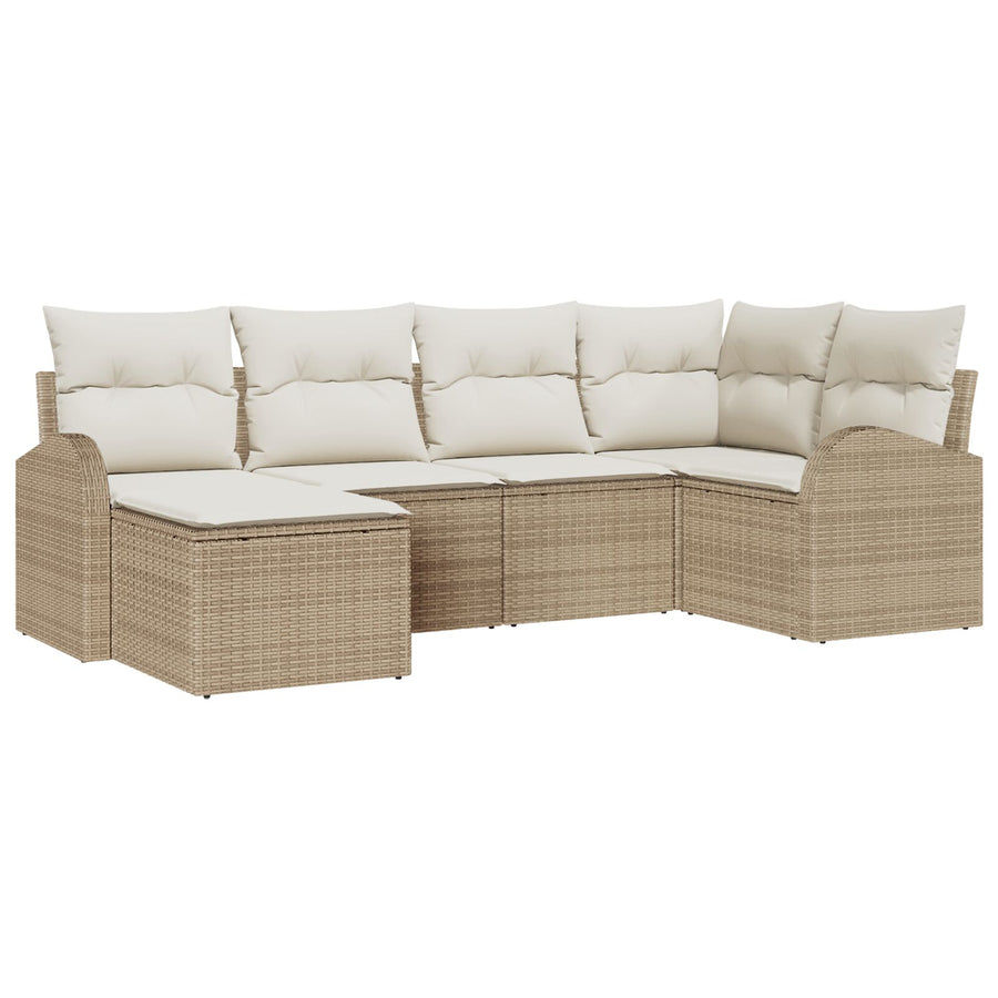 6-Delige Tuin Sofa Set Met Kussens Beige Poly Riet