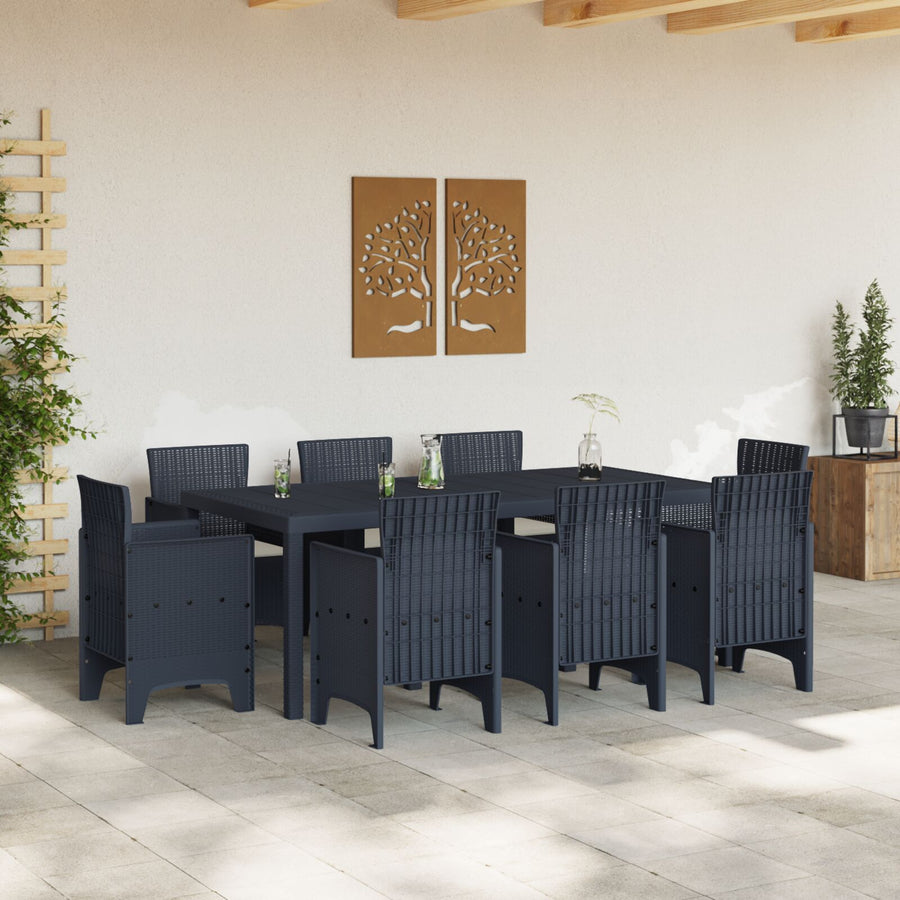 9-Delige Tuin Eetset Met Kussens Anthraciet Poly Rattan