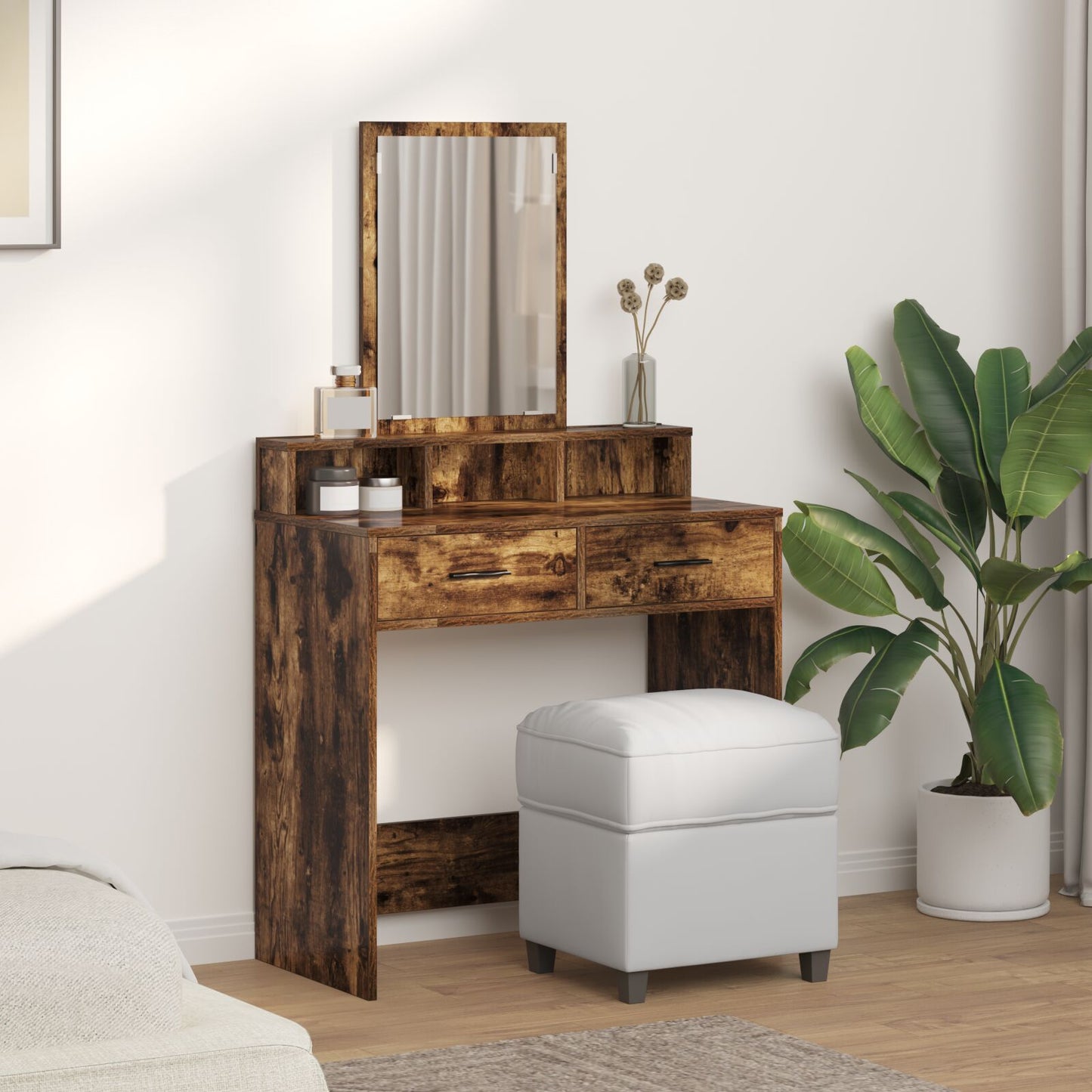 Make-Uptafel Met Lades 79 x 41 x 140 cm Gerookt eiken