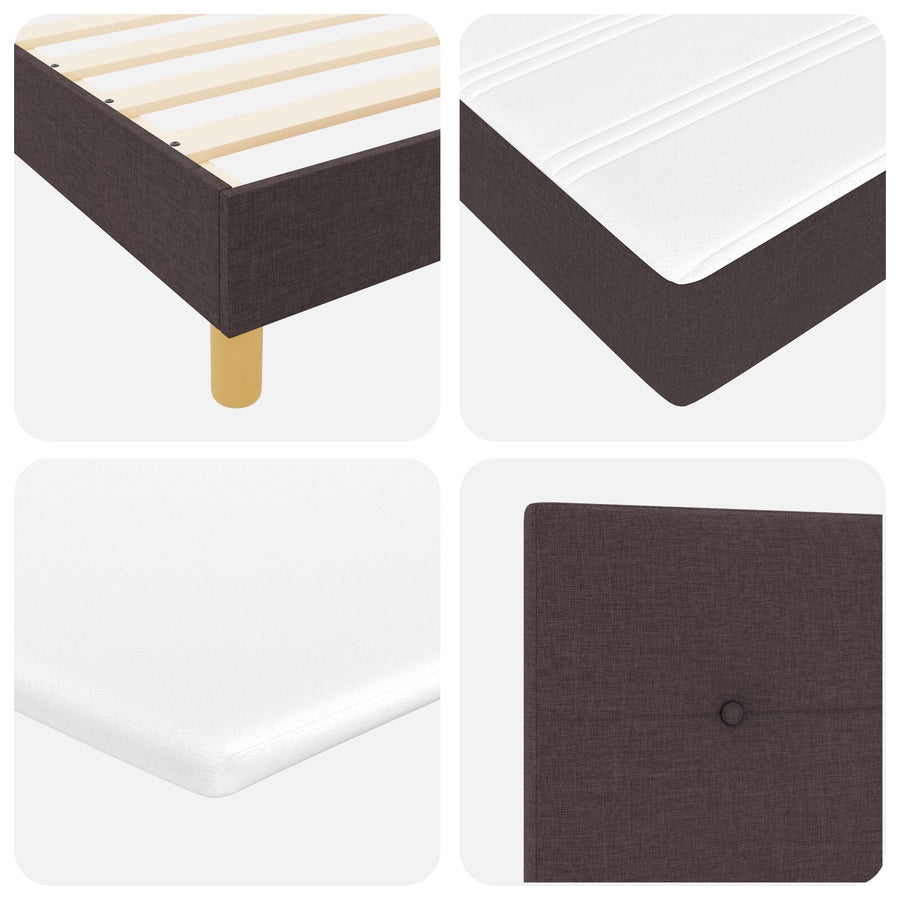 Boxspringbed Met Matras Stof Donkerbruin 140 x 200 cm Knoop-geplooid