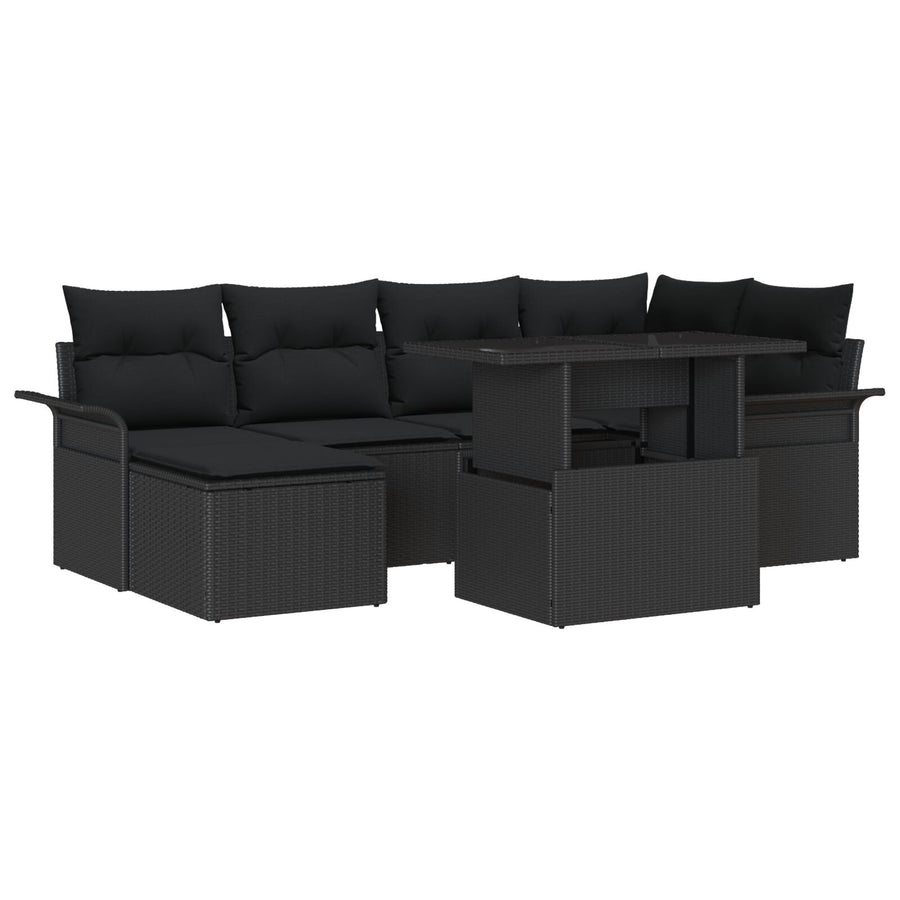 7 Delige Tuin Sofa Set Met Kussens Zwart Poly Rattan