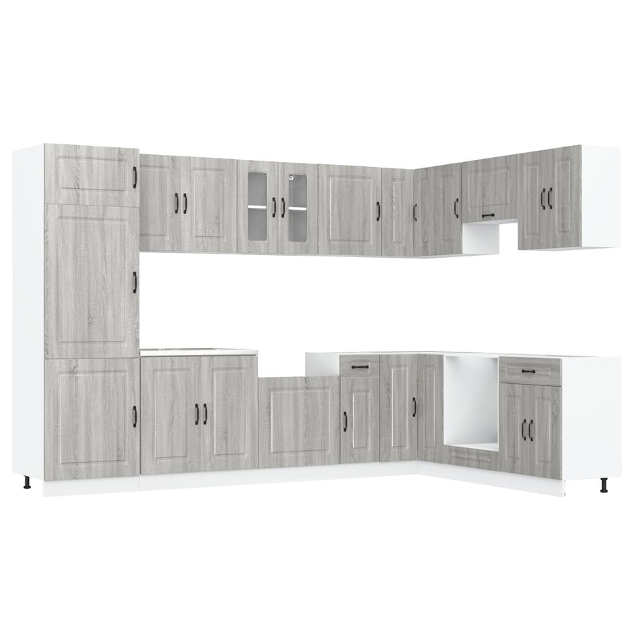 Keuken Cabinet ""Kalmar"" Met Dubbele Wastafels Behandeld Hout Grijs sonoma