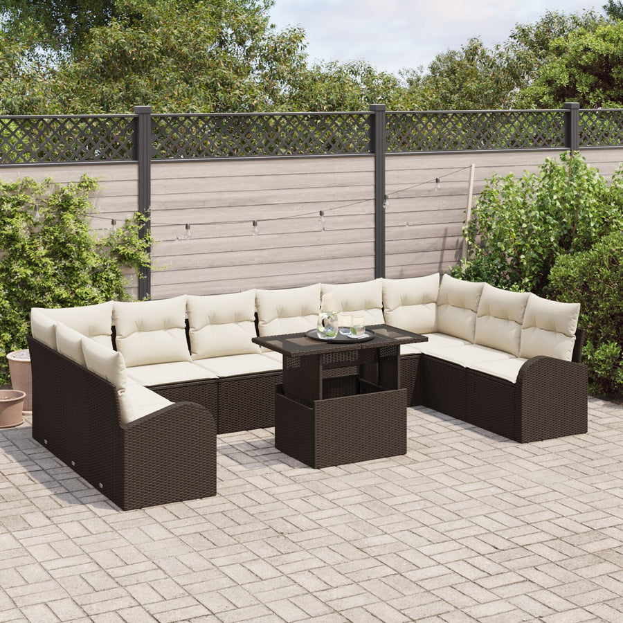 11-Delige Tuinbankset Met Kussens Bruin Poly Riet