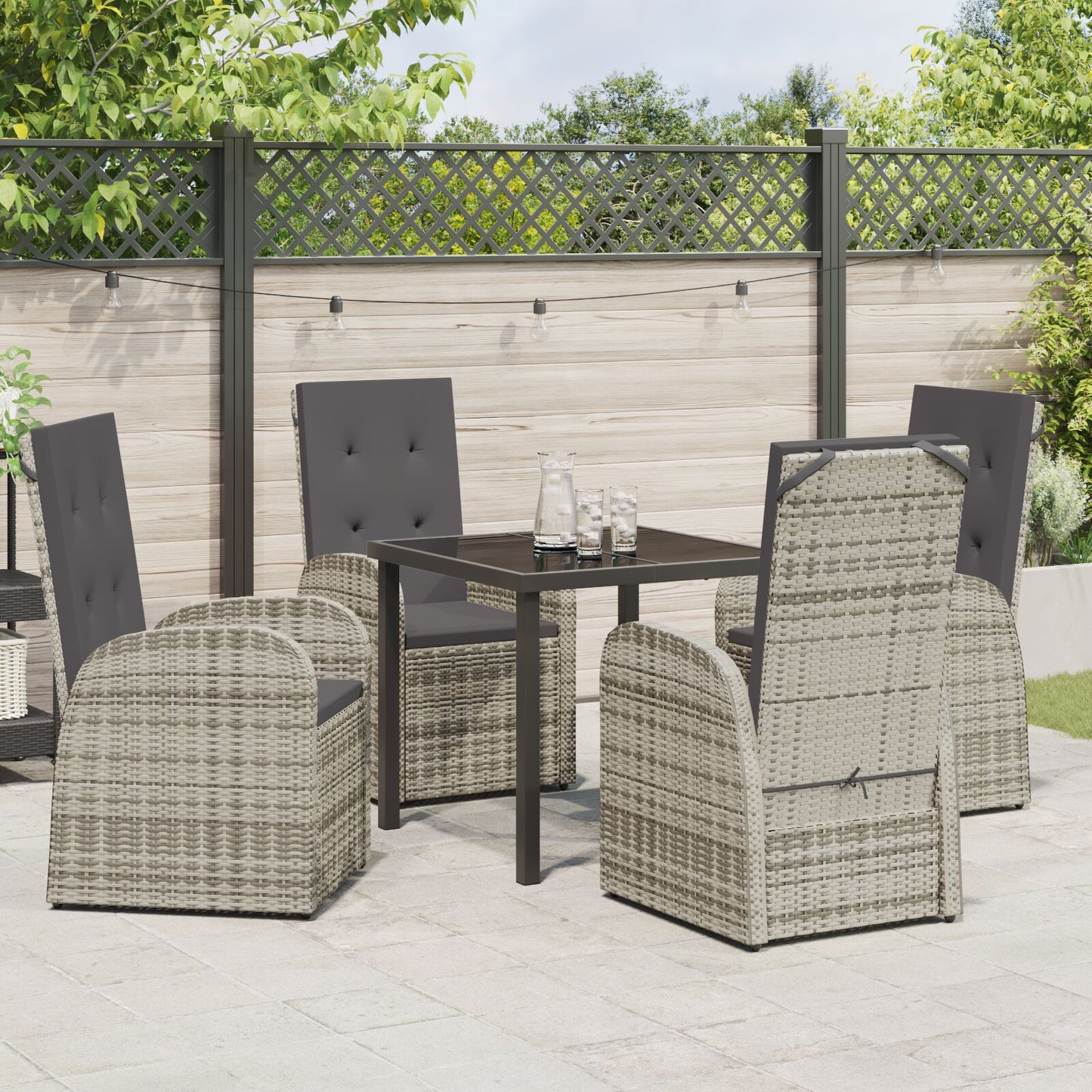 5-Delige Tuin Eetset Met Kussens Grijs Poly Rattan