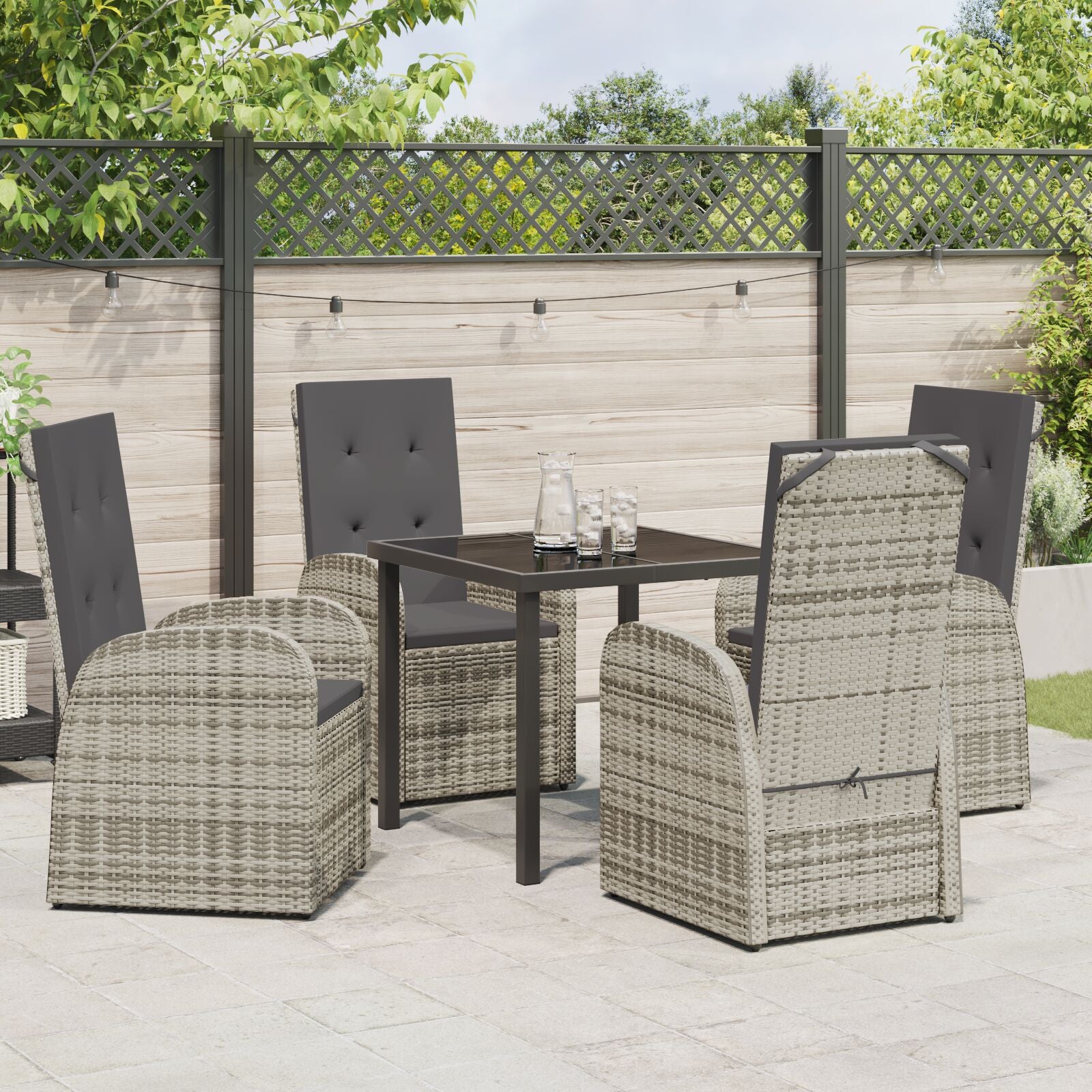 5-Delige Tuin Eetset Met Kussens Grijs Poly Rattan