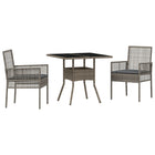 Eettafelset tuin 3-delig poly rattan grijs