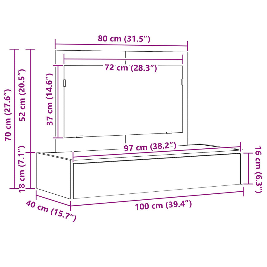 Wandkaptafel - Vintage Hout - 100 x 40 x 70 cm Oude hout zonder LED