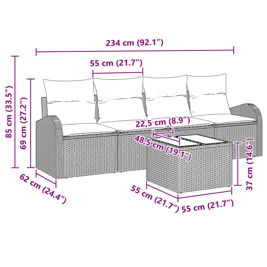 5 Delige Tuin Sofa Set Met Kussens Beige Poly Rattan