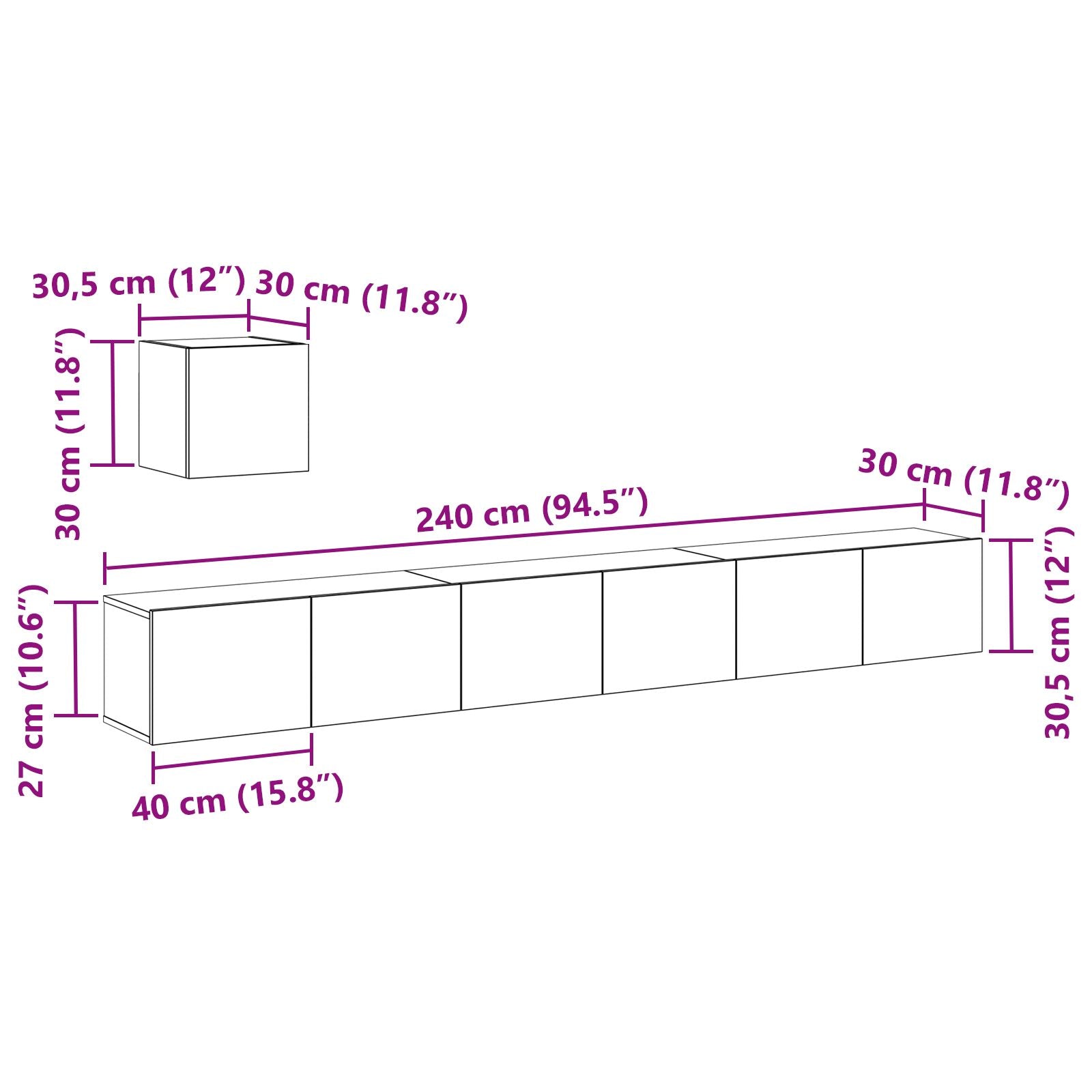 4-Delige Tv-Kastenset Zwart Eiken Engineered Hout
