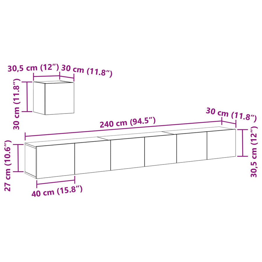 4-Delige Tv-Kastenset Zwart Eiken Engineered Hout