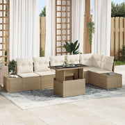 Loungeset 7-delig poly rotan beige 6 personen