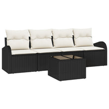 5-Delige Tuinbankset Met Kussens Zwart Poly Rattan