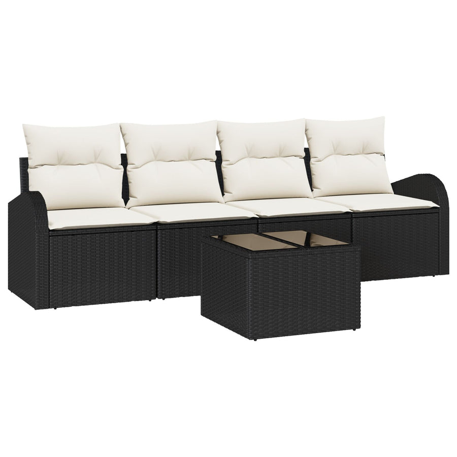 5-Delige Tuinbankset Met Kussens Zwart Poly Rattan