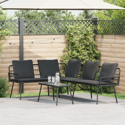 2-Delige Tuinbankset Met Kussens Poly Rattan Zwart Bank + tafel