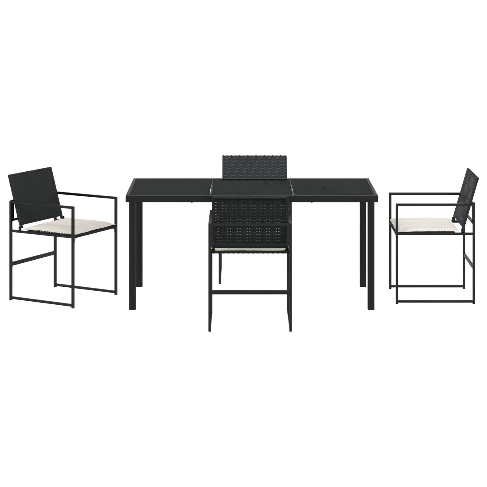 5 Delige Tuin Eettafel Set Met Kussens Zwart Poly Rattan