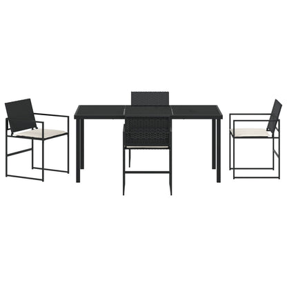 5 Delige Tuin Eettafel Set Met Kussens Zwart Poly Rattan