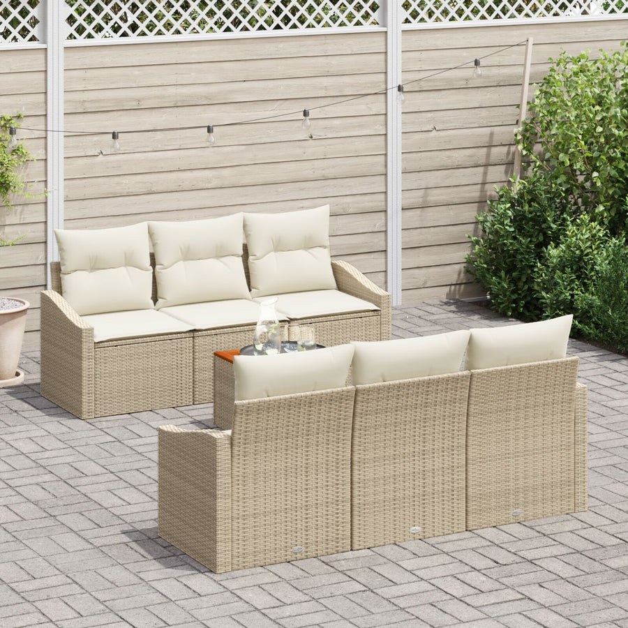 7-Delige Tuin Sofa Set Met Kussens Beige Poly Rattan Acacia