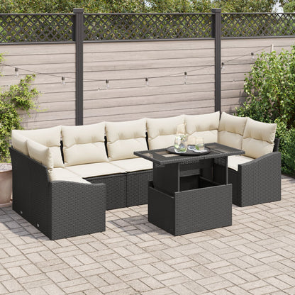 8-Delige Tuinbankset Met Kussens Zwart Poly Rattan